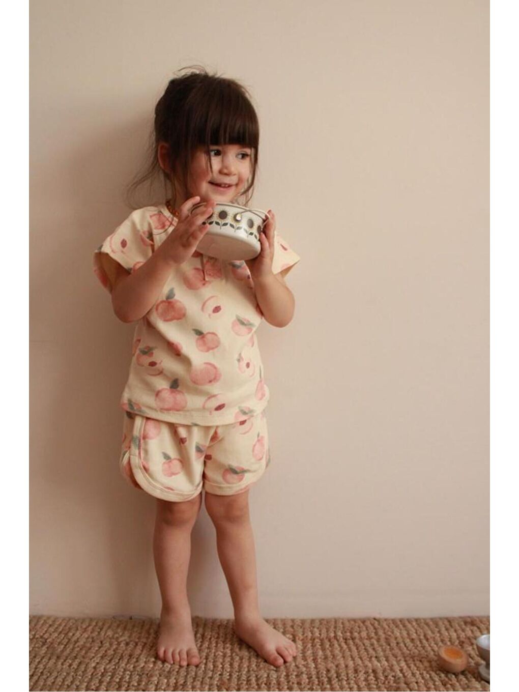 Ekru Şeftali Baskı Kaşkorse Alt Üst Takım-5