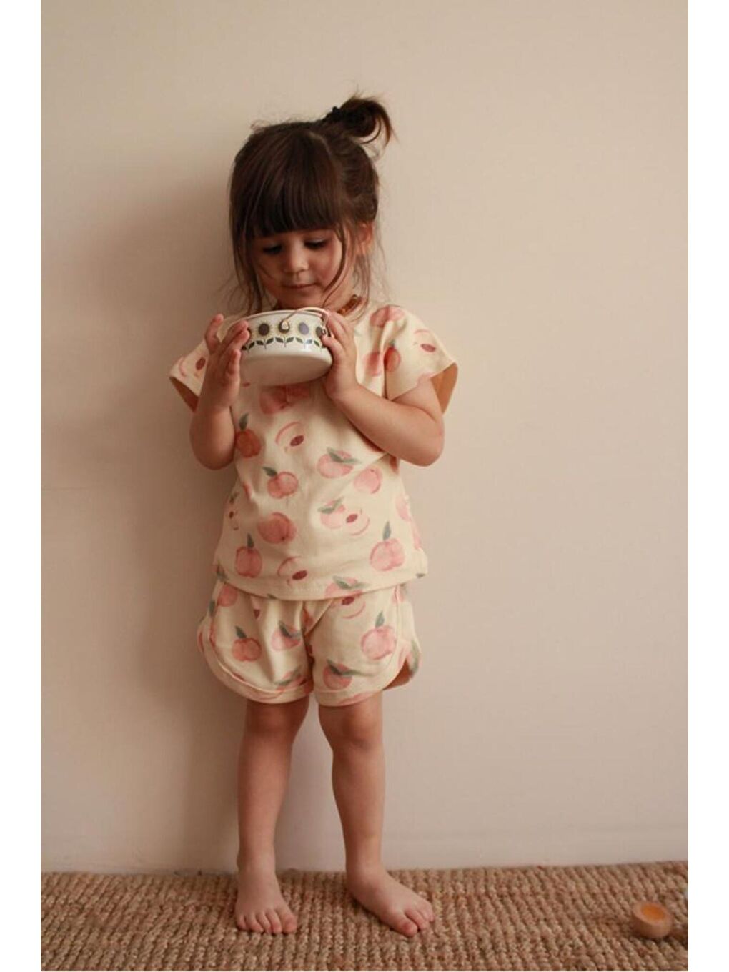 Ekru Şeftali Baskı Kaşkorse Alt Üst Takım-6