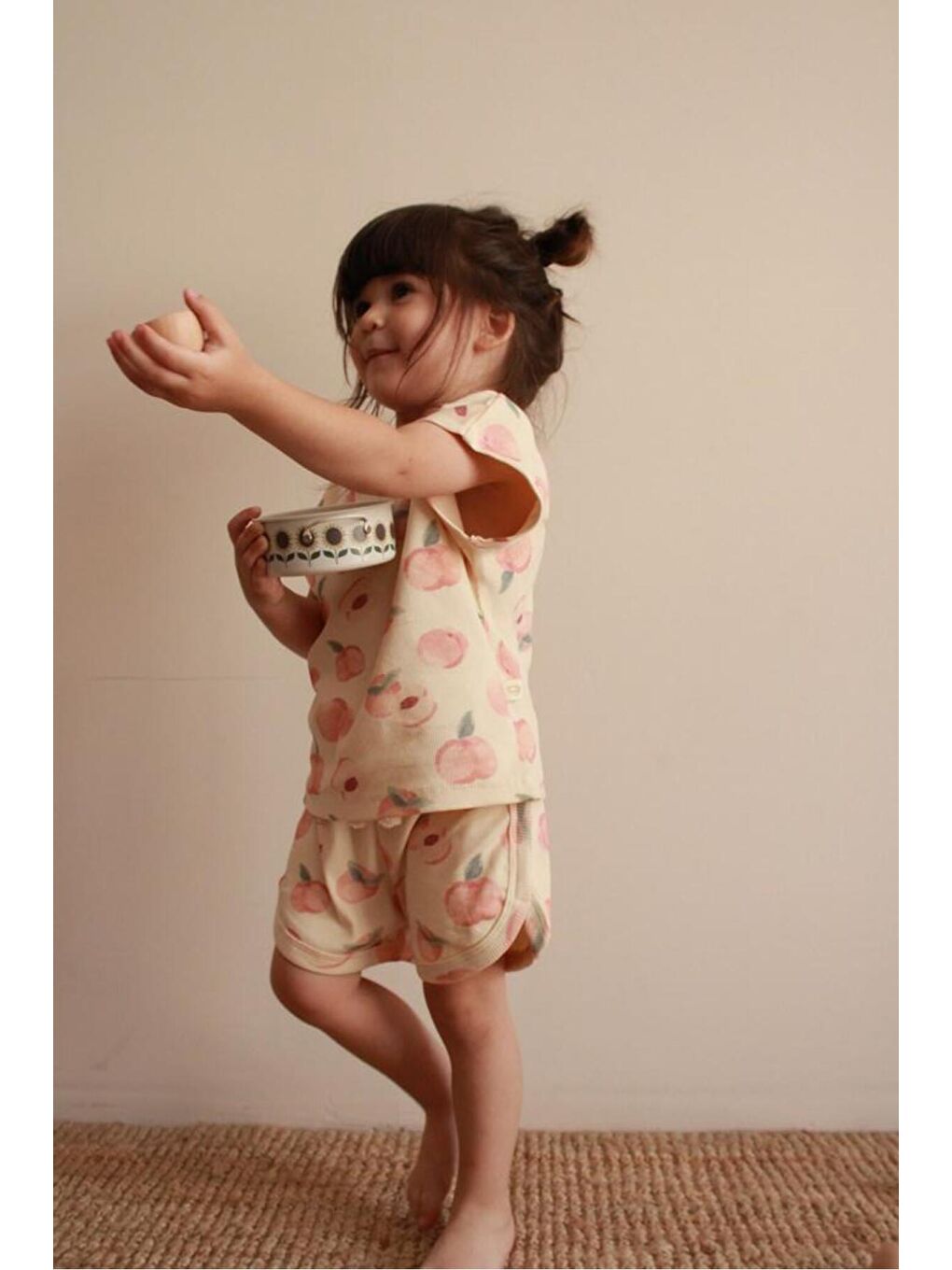 Ekru Şeftali Baskı Kaşkorse Alt Üst Takım-7