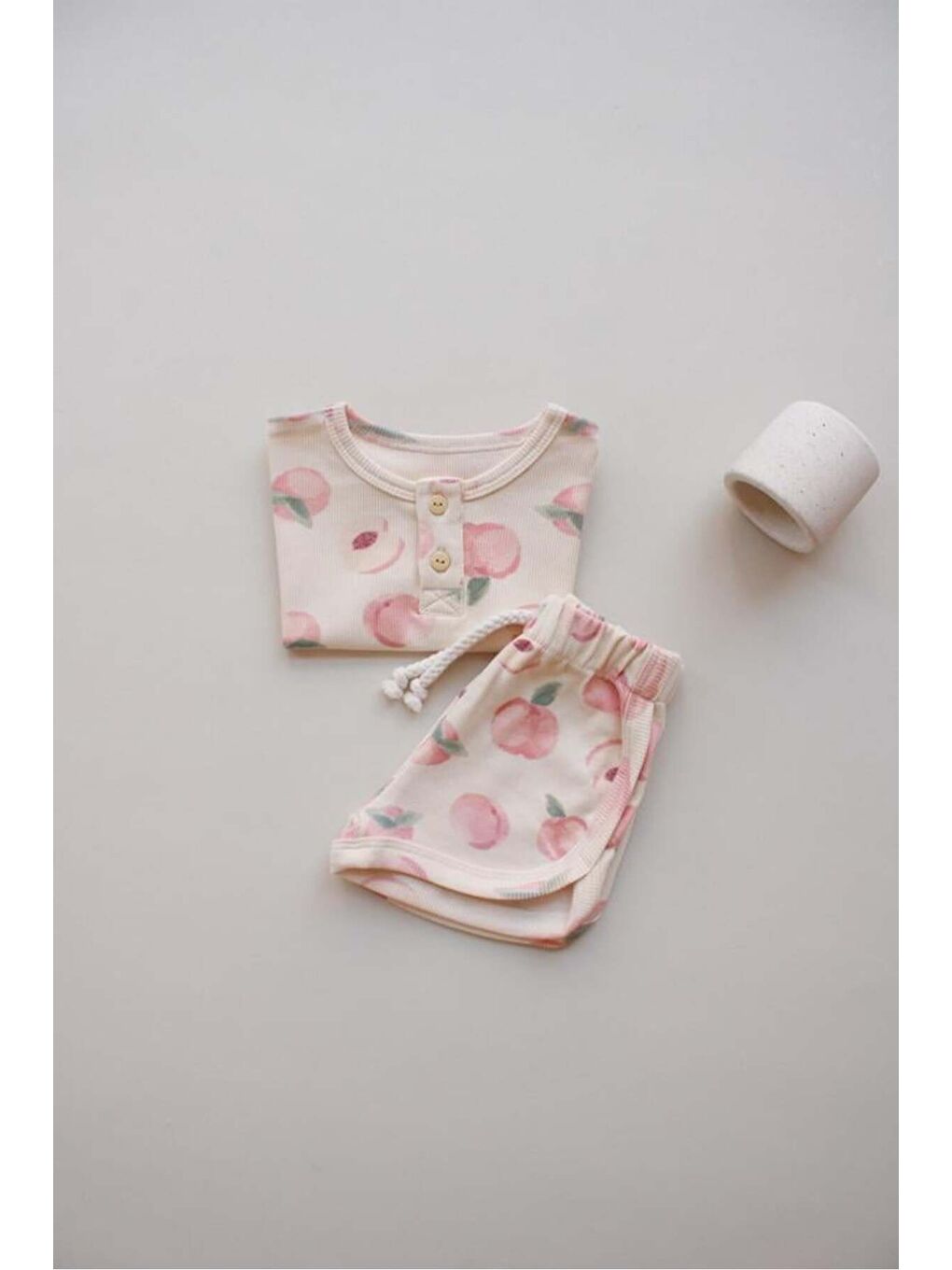 Ekru Şeftali Baskı Kaşkorse Alt Üst Takım-8