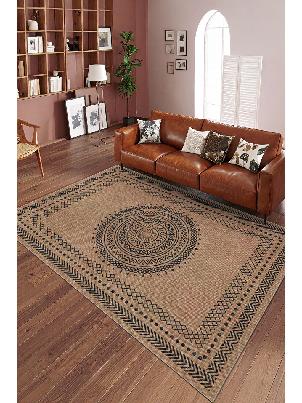 Kahverengi Modern Dekoratif Yıkanabilir Kaymaz Taban Halı – İnce, Yumuşak Salon Halısı, Mutfak Halısı ve Yolluk-1