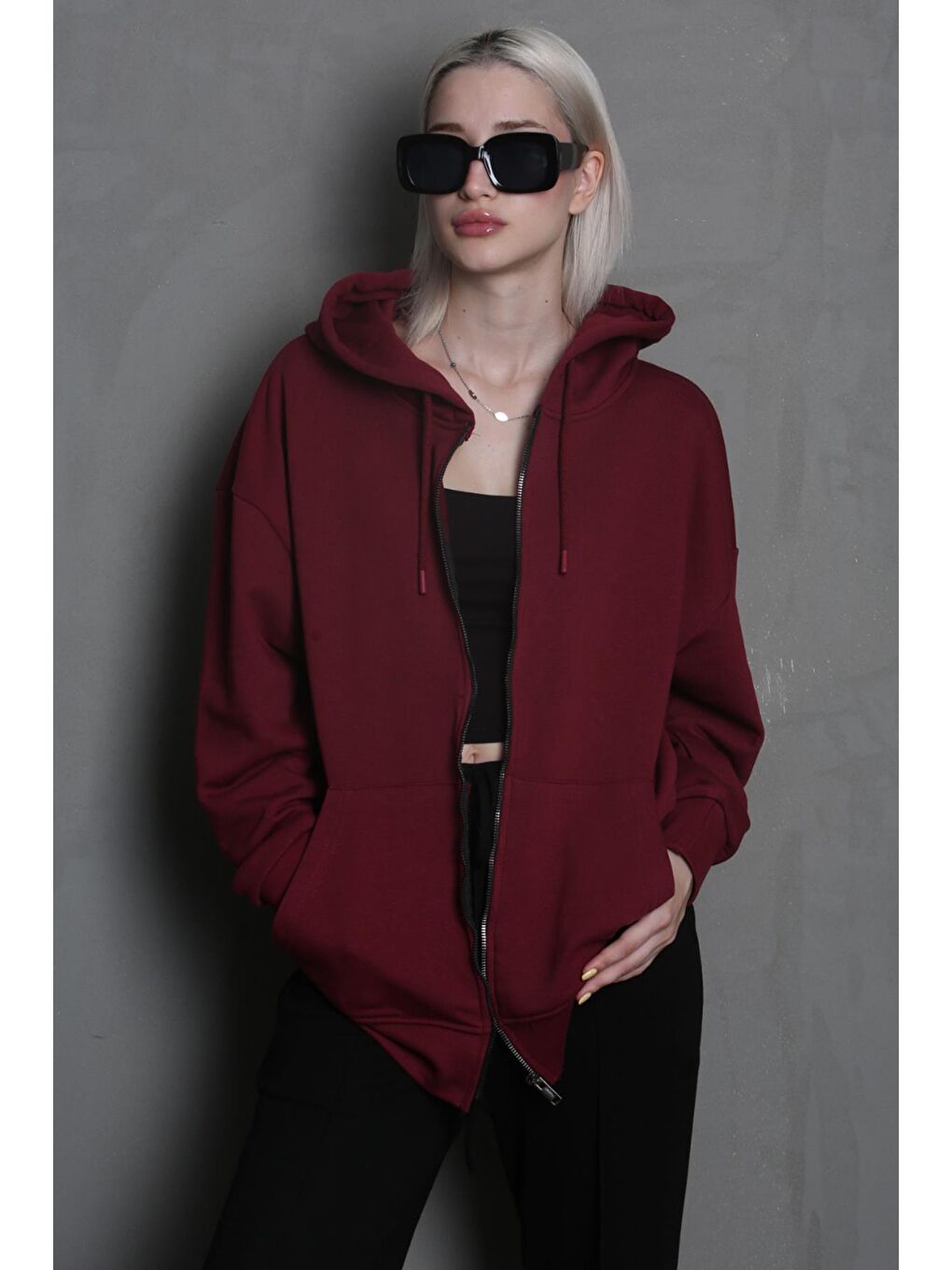 Madmext Bordo Kapüşonlu Basic Sweatshirt MG1900 - 2