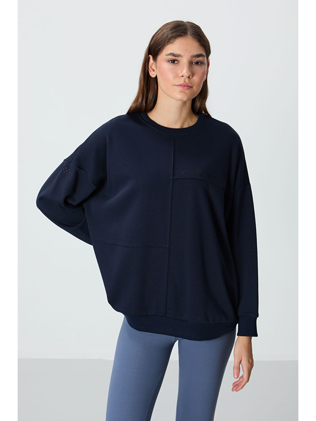 İndigo Kompakt Pamuklu Kalın Pürüzsüz Dokulu O Yaka Oversize Fit Kadın Sweatshirt - 97288-3