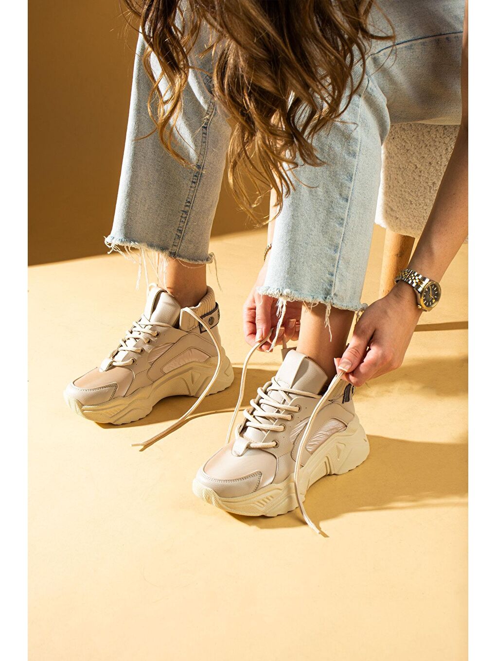 Bej Bağcıklı Sıcak Astar Kalın Taban Spor Kadın Bot & Bootie 36-201-23Ygart