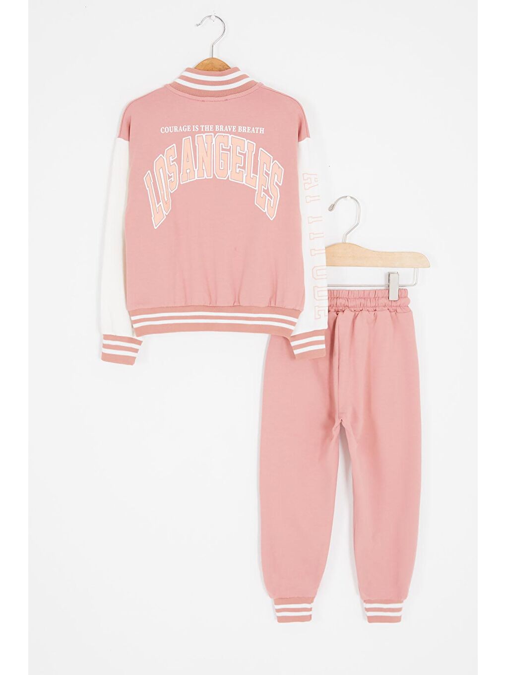 Pembe NY Nakışlı Sırt Baskılı Kız Çocuk Kolej Eşofman Takımı 16936-4