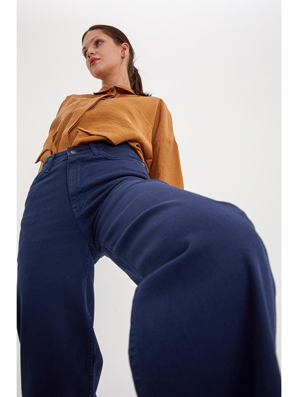 Koyu İndigo Pamuklu Parça Boya Rahat Kalıp Elastanlı Pantolon