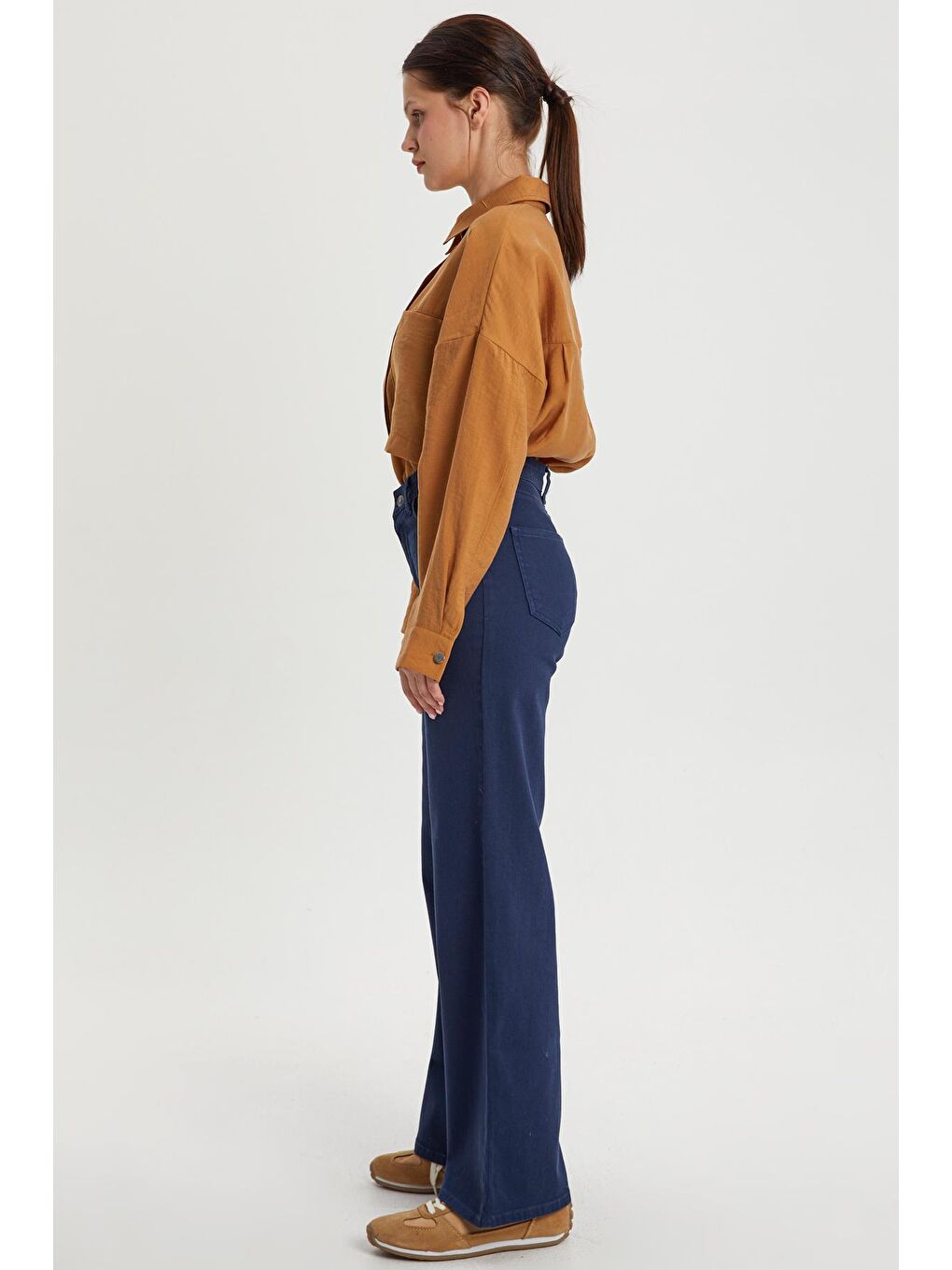 Koyu İndigo Pamuklu Parça Boya Rahat Kalıp Elastanlı Pantolon-2