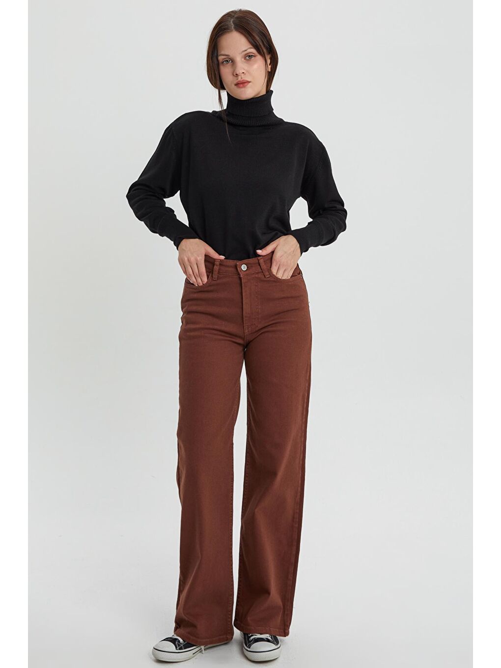 Kahverengi Koyu Kahve Pamuklu Parça Boya Rahat Kalıp Elastanlı Pantolon-1