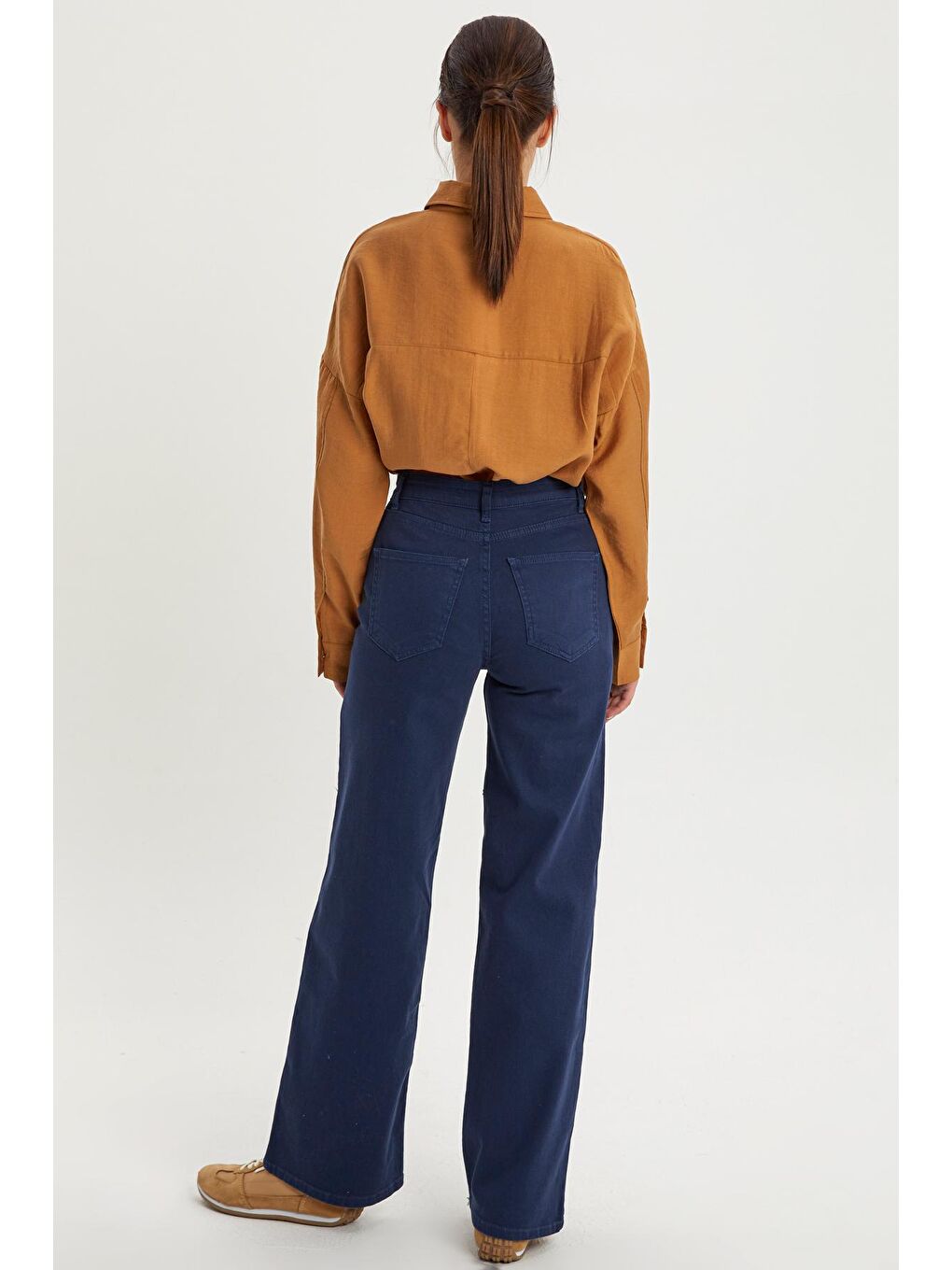 Koyu İndigo Pamuklu Parça Boya Rahat Kalıp Elastanlı Pantolon-3