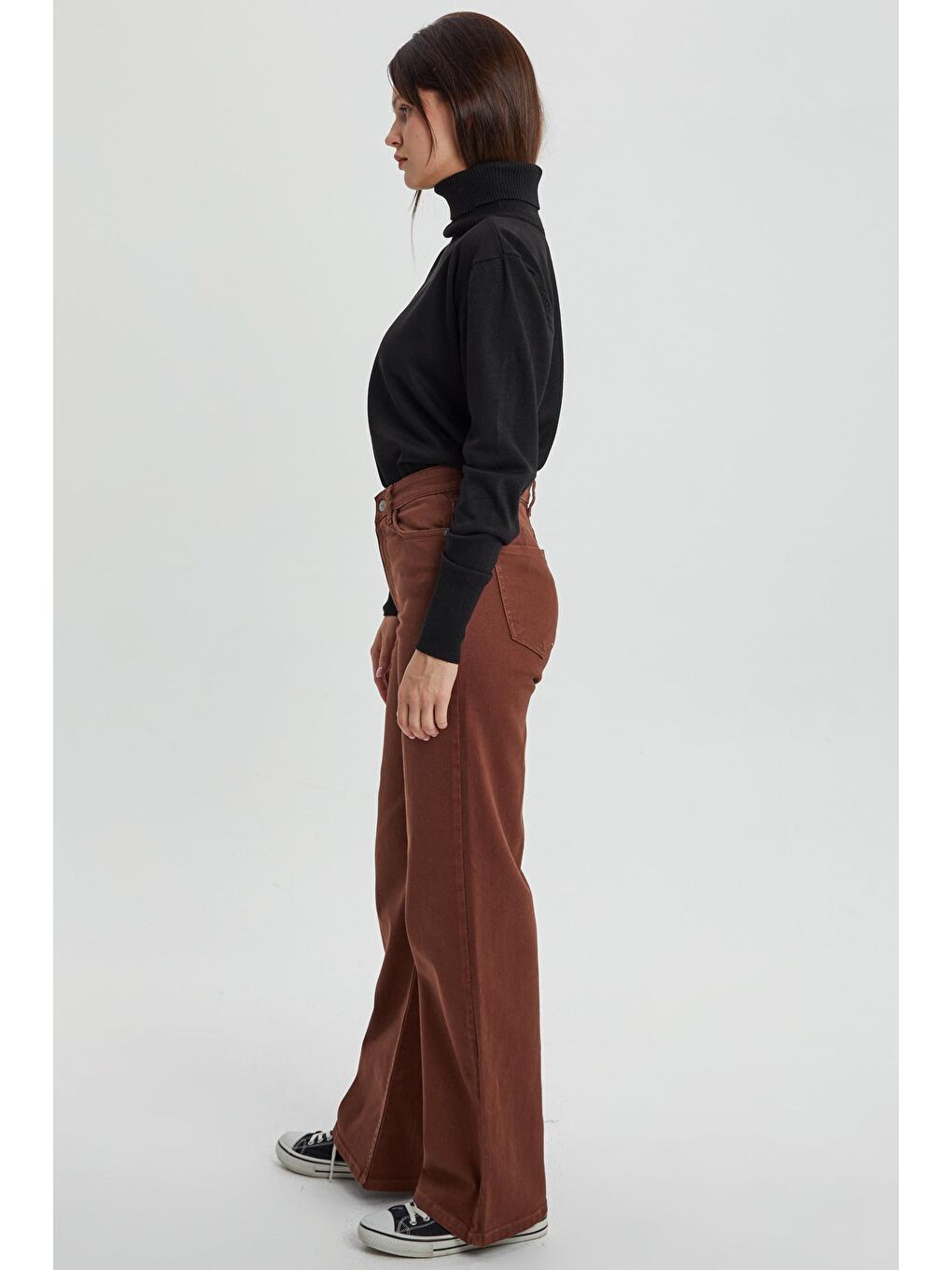 Kahverengi Koyu Kahve Pamuklu Parça Boya Rahat Kalıp Elastanlı Pantolon-2
