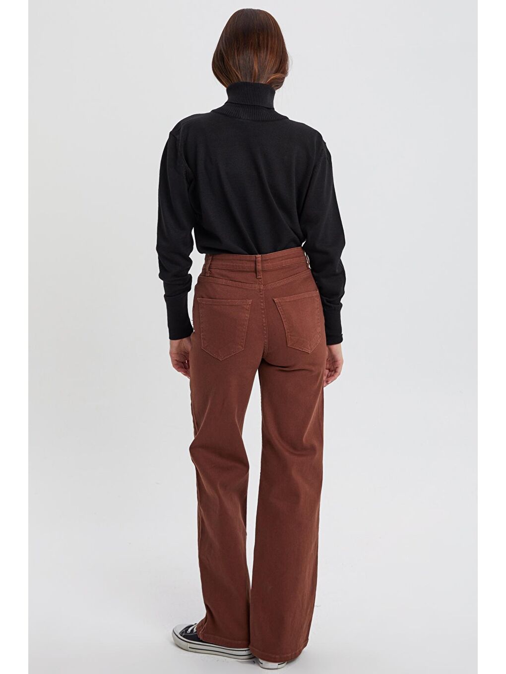 Kahverengi Koyu Kahve Pamuklu Parça Boya Rahat Kalıp Elastanlı Pantolon-3