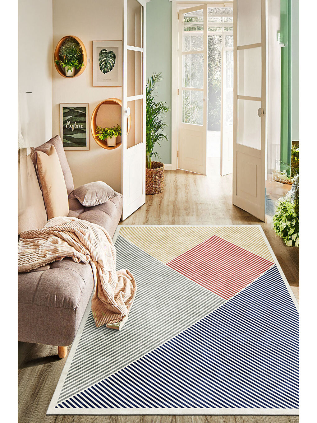 Sarı Modern Dekoratif Yıkanabilir Kaymaz Taban Halı – İnce, Yumuşak Salon Halısı, Mutfak Halısı ve Yolluk-1