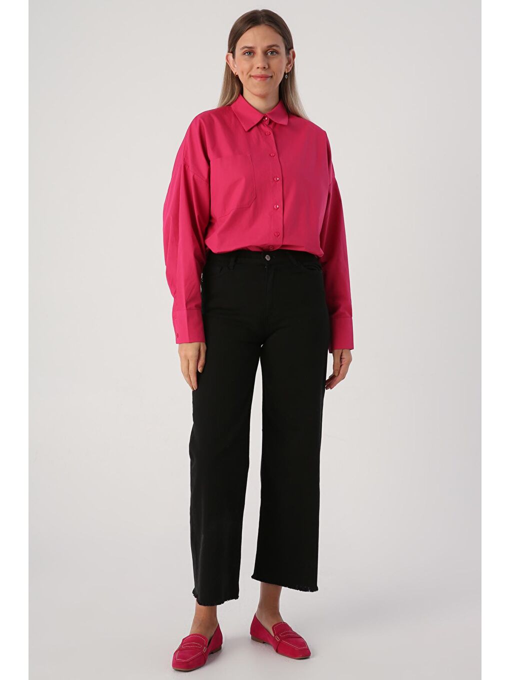 Siyah Pamuklu Paçası Püsküllü Parça Boya Pantolon-1