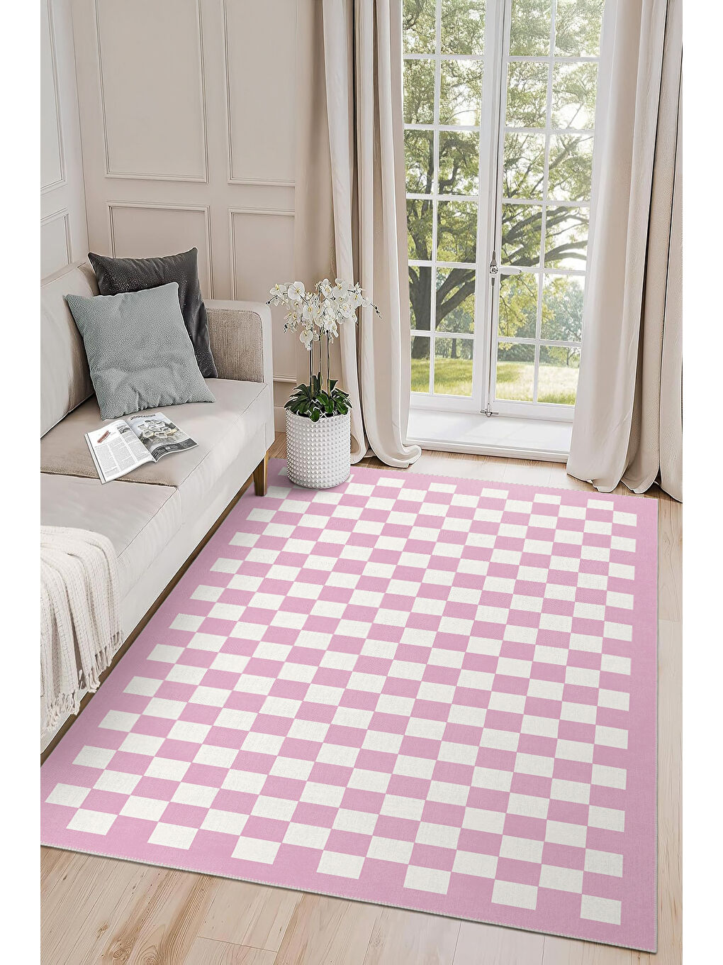 Pembe Dekoratif Özel Tasarım Yıkanabilir Modern Halı 120x180-1