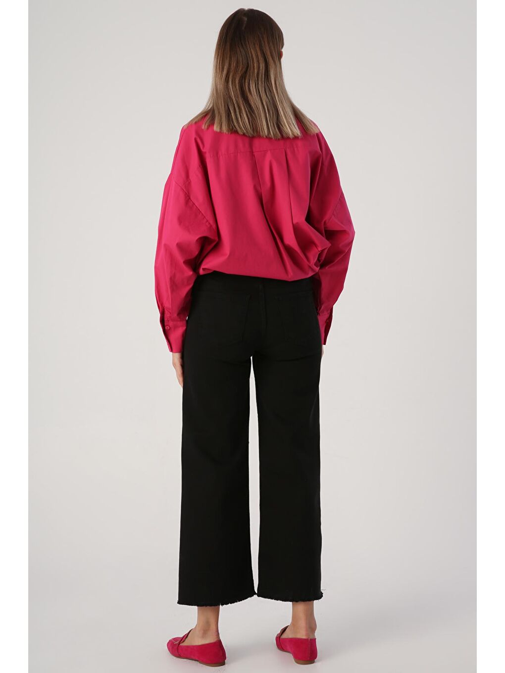 Siyah Pamuklu Paçası Püsküllü Parça Boya Pantolon-3