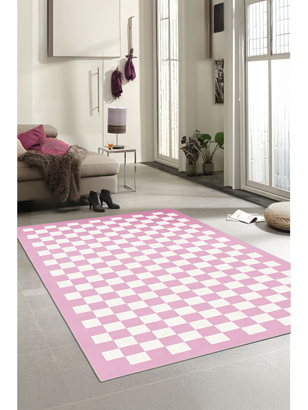 Pembe Dekoratif Özel Tasarım Yıkanabilir Modern Halı 120x180-2