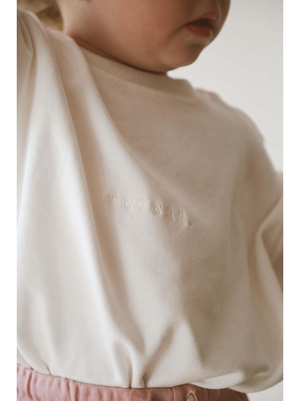 Beyaz Bisiklet Yaka Oversize T-shirt Bebek - Çocuk-6