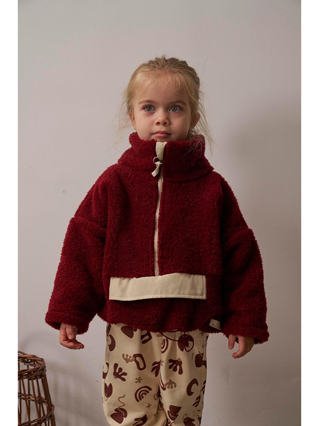 Bordo Wellsoft Yarım Fermuar Çocuk Mont 1-6 Yaş-5