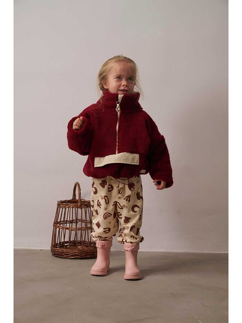 Bordo Wellsoft Yarım Fermuar Çocuk Mont 1-6 Yaş-6