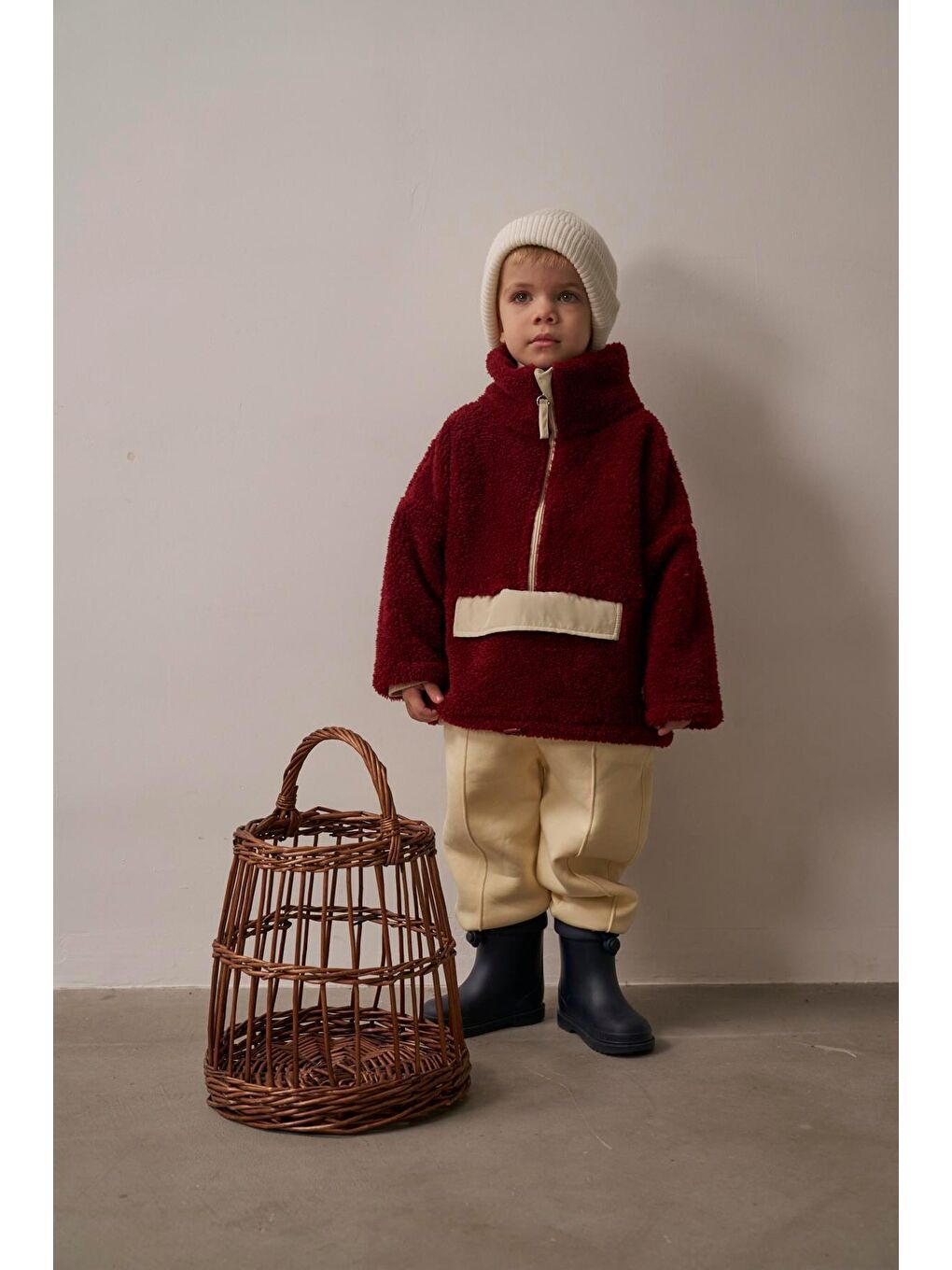 Bordo Wellsoft Yarım Fermuar Çocuk Mont 1-6 Yaş-7