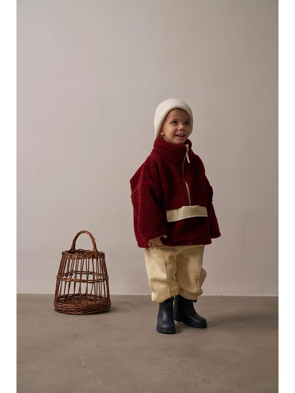 Bordo Wellsoft Yarım Fermuar Çocuk Mont 1-6 Yaş-8