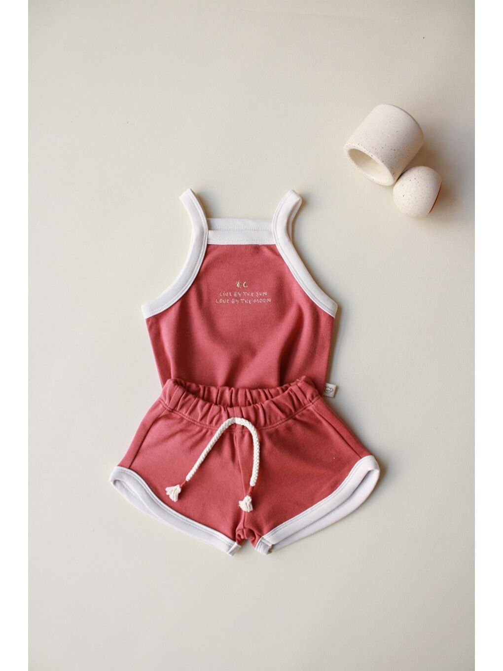 Koyu Turuncu Askılı Şortlu Takım-5