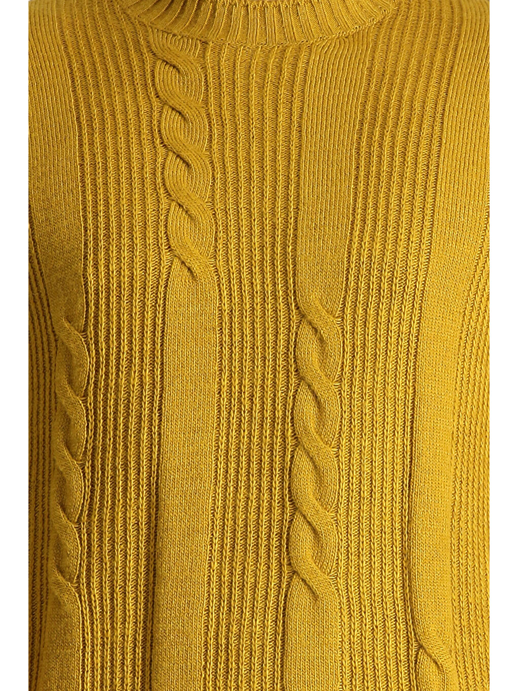 Sarı Bisiklet Yaka Slim Fit Dar Kesim Desenli Triko Büyük Beden Kazak-5