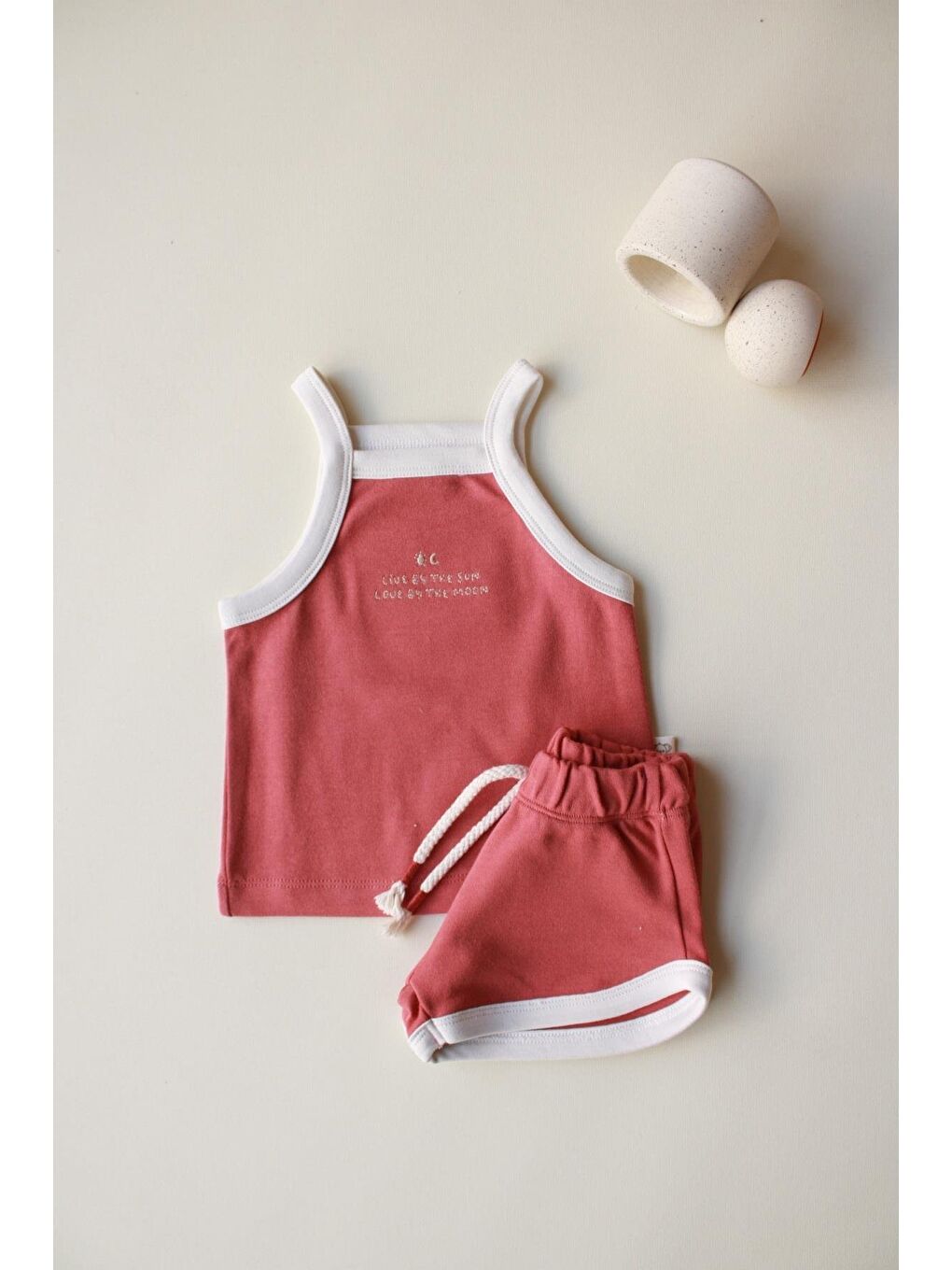 Koyu Turuncu Askılı Şortlu Takım-6