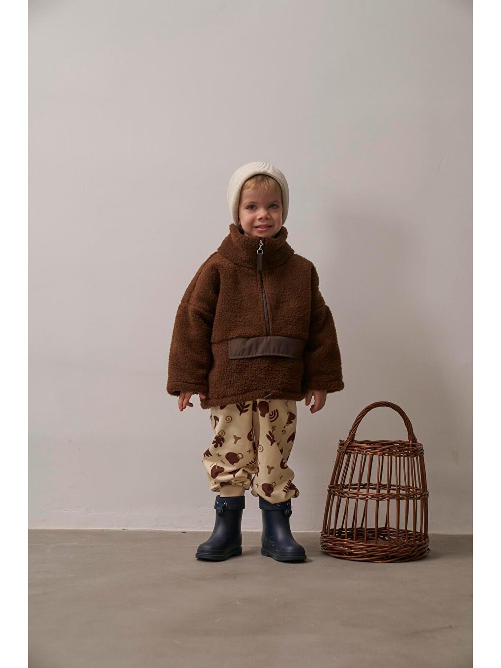 Kahverengi Acı Kahve Wellsoft Yarım Fermuar Çocuk Mont 1-6 Yaş-1