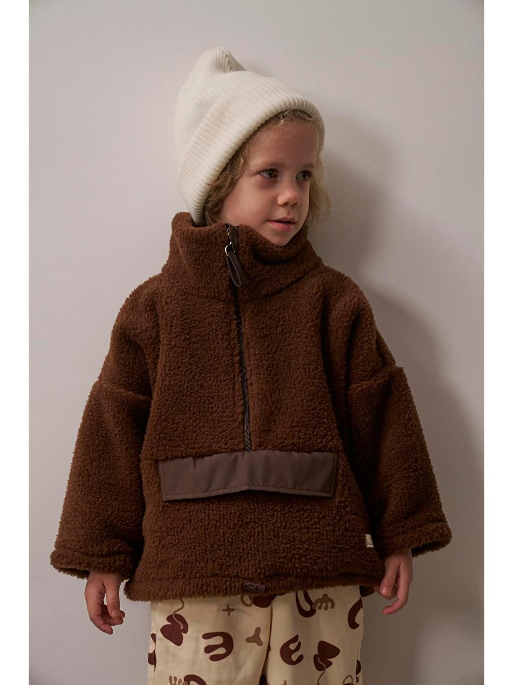 Kahverengi Acı Kahve Wellsoft Yarım Fermuar Çocuk Mont 1-6 Yaş-4
