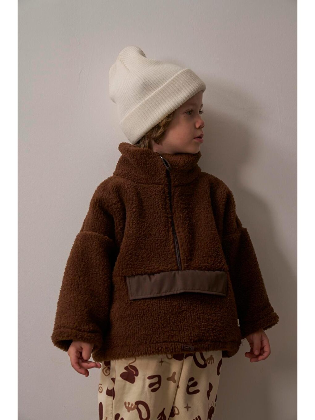 Kahverengi Acı Kahve Wellsoft Yarım Fermuar Çocuk Mont 1-6 Yaş-6