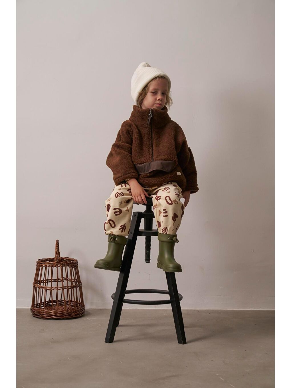 Kahverengi Acı Kahve Wellsoft Yarım Fermuar Çocuk Mont 1-6 Yaş-7