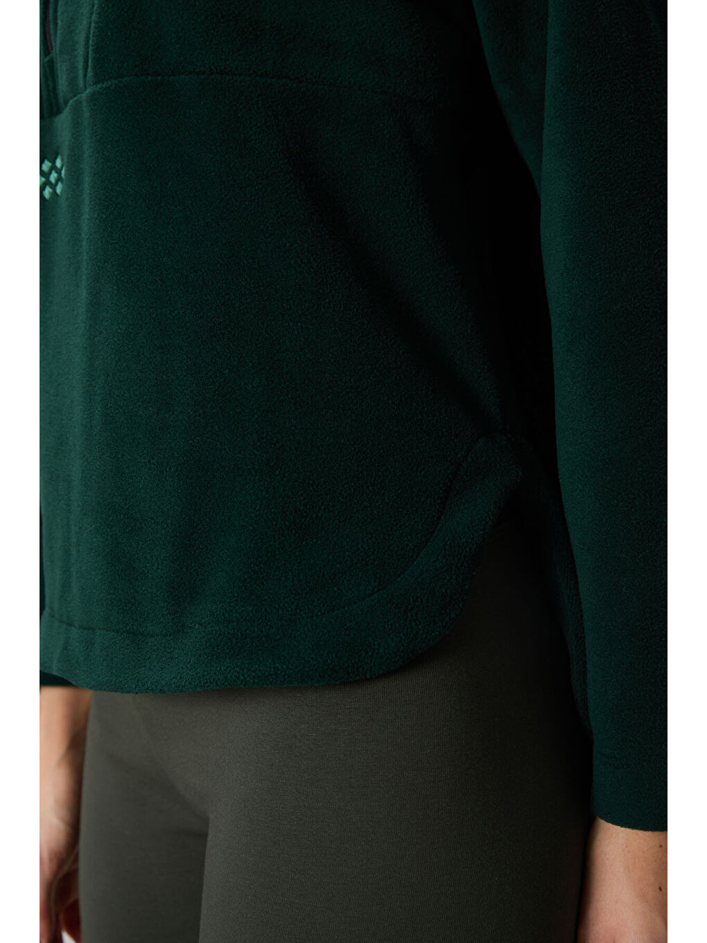 Çam Yeşili Kalın Yumuşak Dokulu Kapüşonlu Oversize Nakışlı Polar Kadın Sweatshirt  97286-4