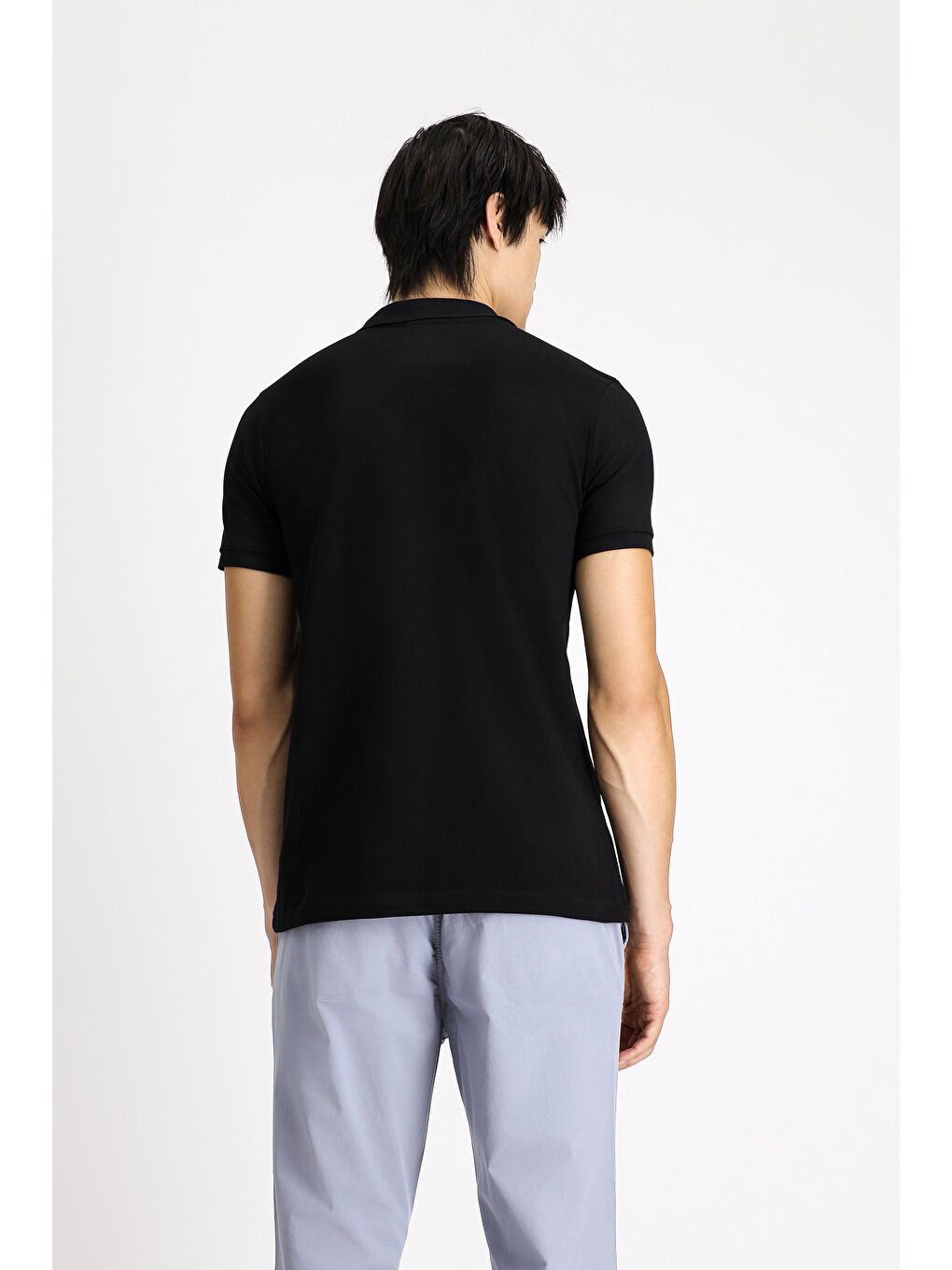Siyah Slim Fit Dar Kesim Pamuk Polo Yaka Tişört-3