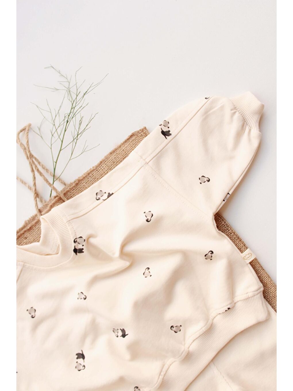 Ekru Penguen Bebek Alt Üst Takım-2