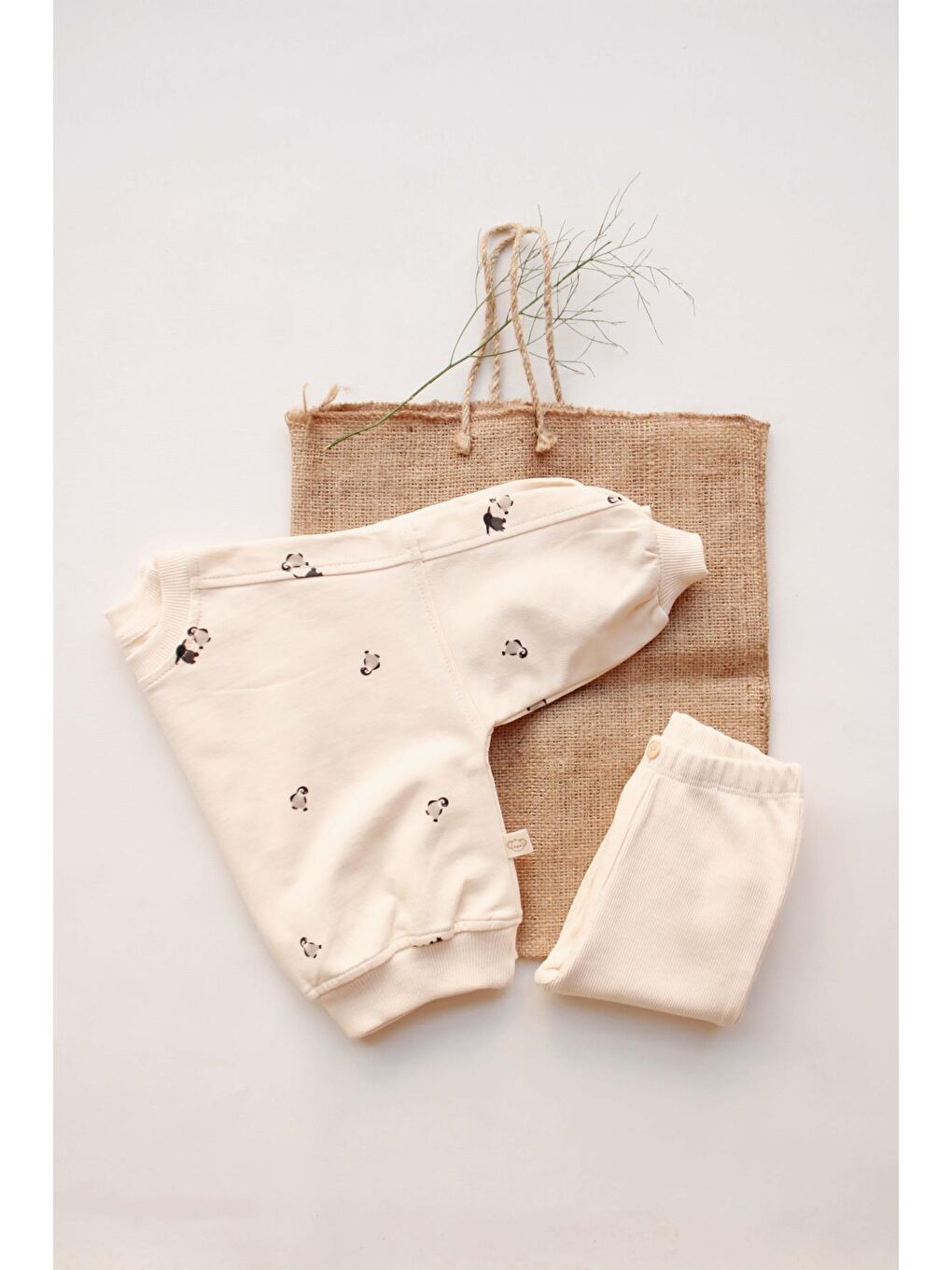 Ekru Penguen Bebek Alt Üst Takım-4