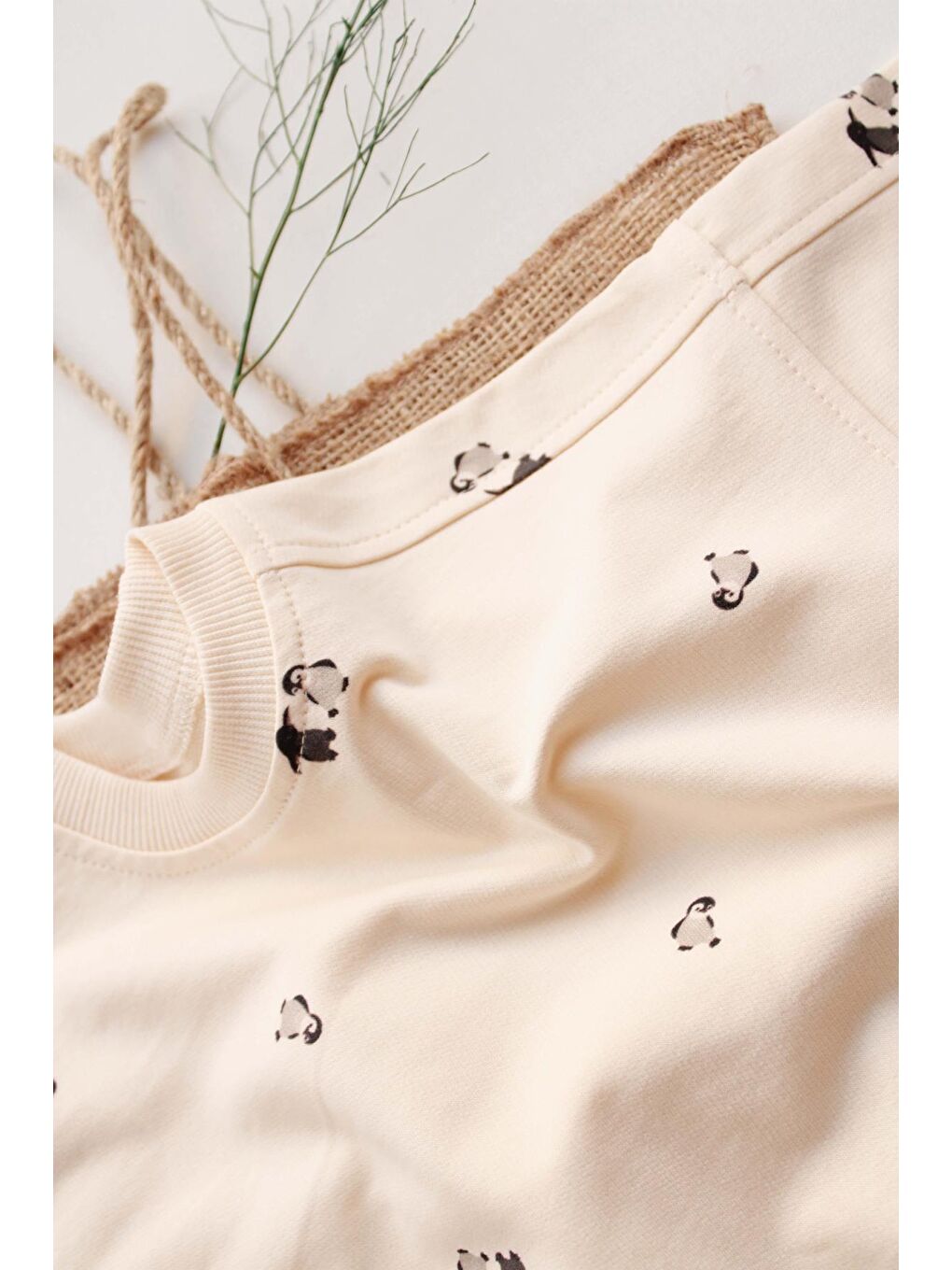 Ekru Penguen Bebek Alt Üst Takım-6