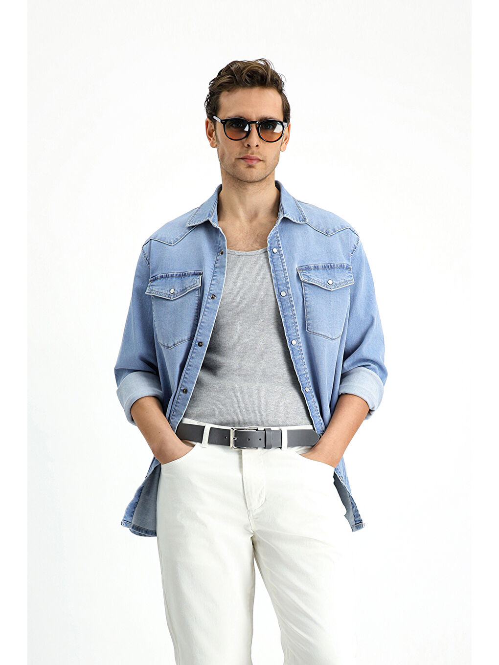 İndigo Uzun Kol Regular Fit Denim Pamuk Gömlek-3