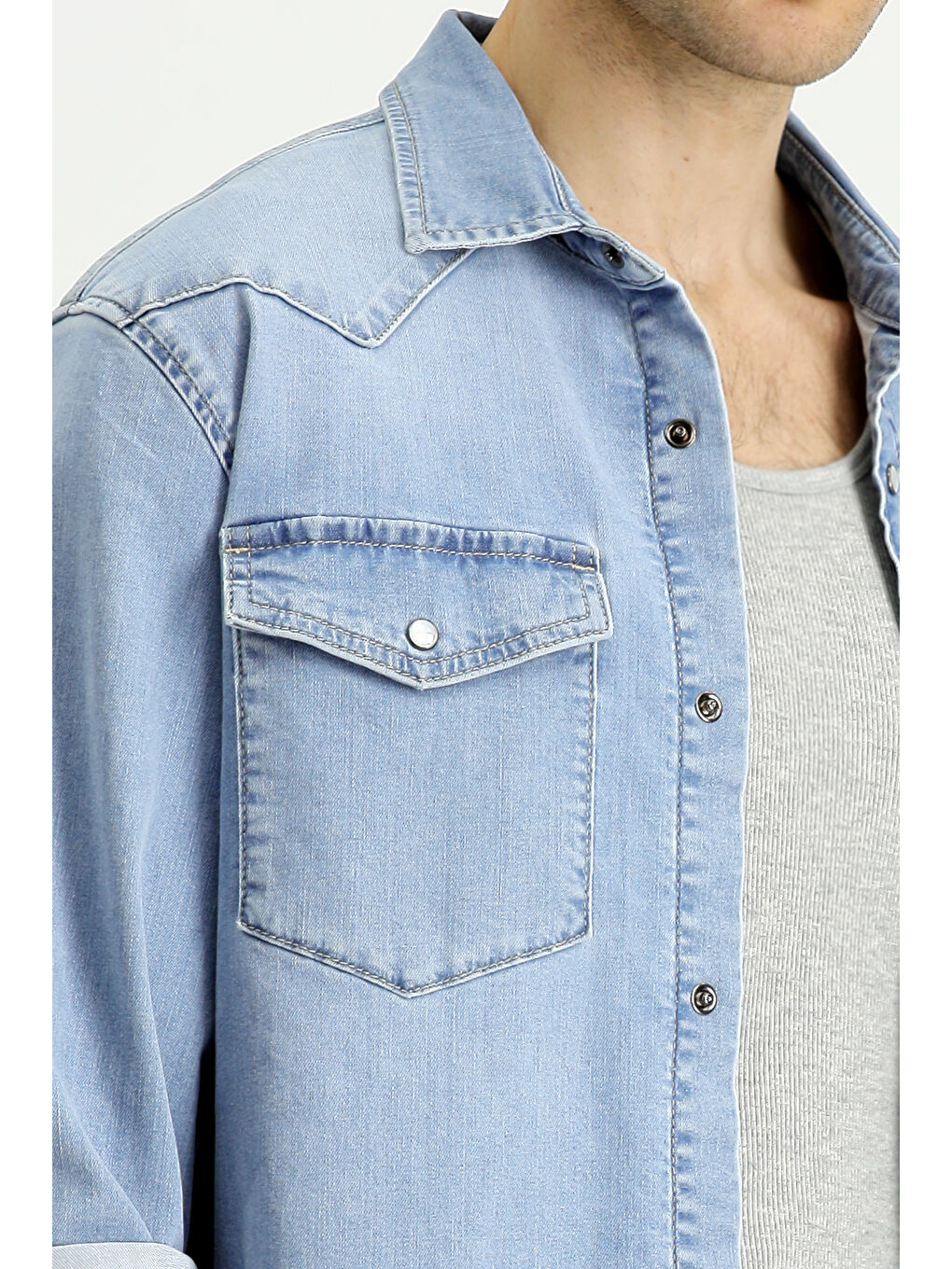 İndigo Uzun Kol Regular Fit Denim Pamuk Gömlek-5