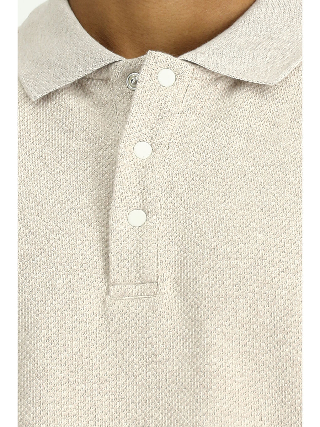 Bej Polo Yaka Regular Fit Desenli Sweatshirt-4