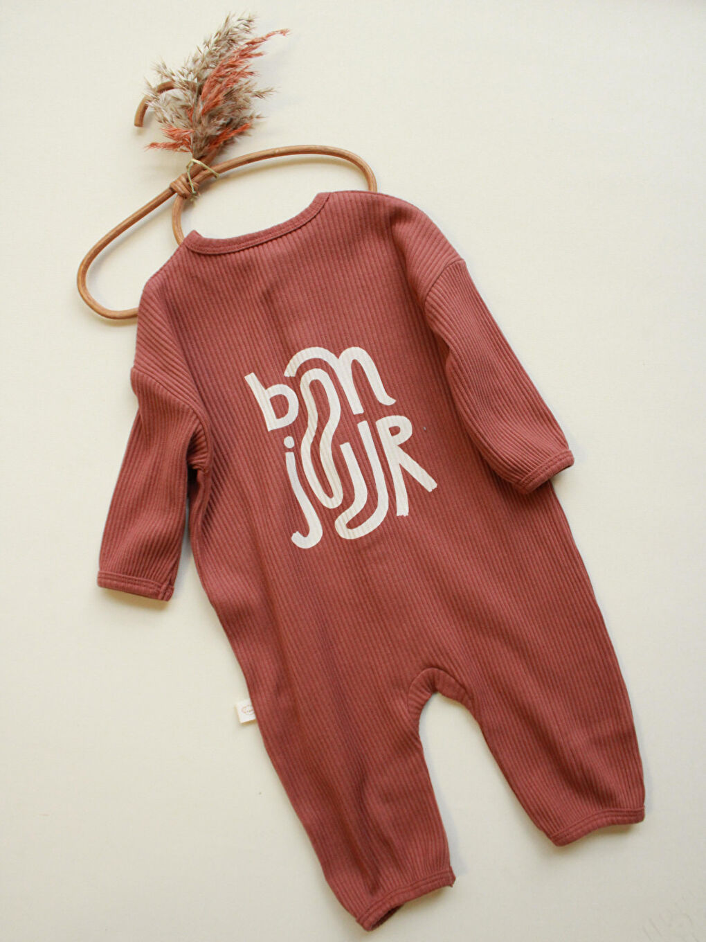 Kahverengi Bonjour Düğmeli Bebek Tulum-1