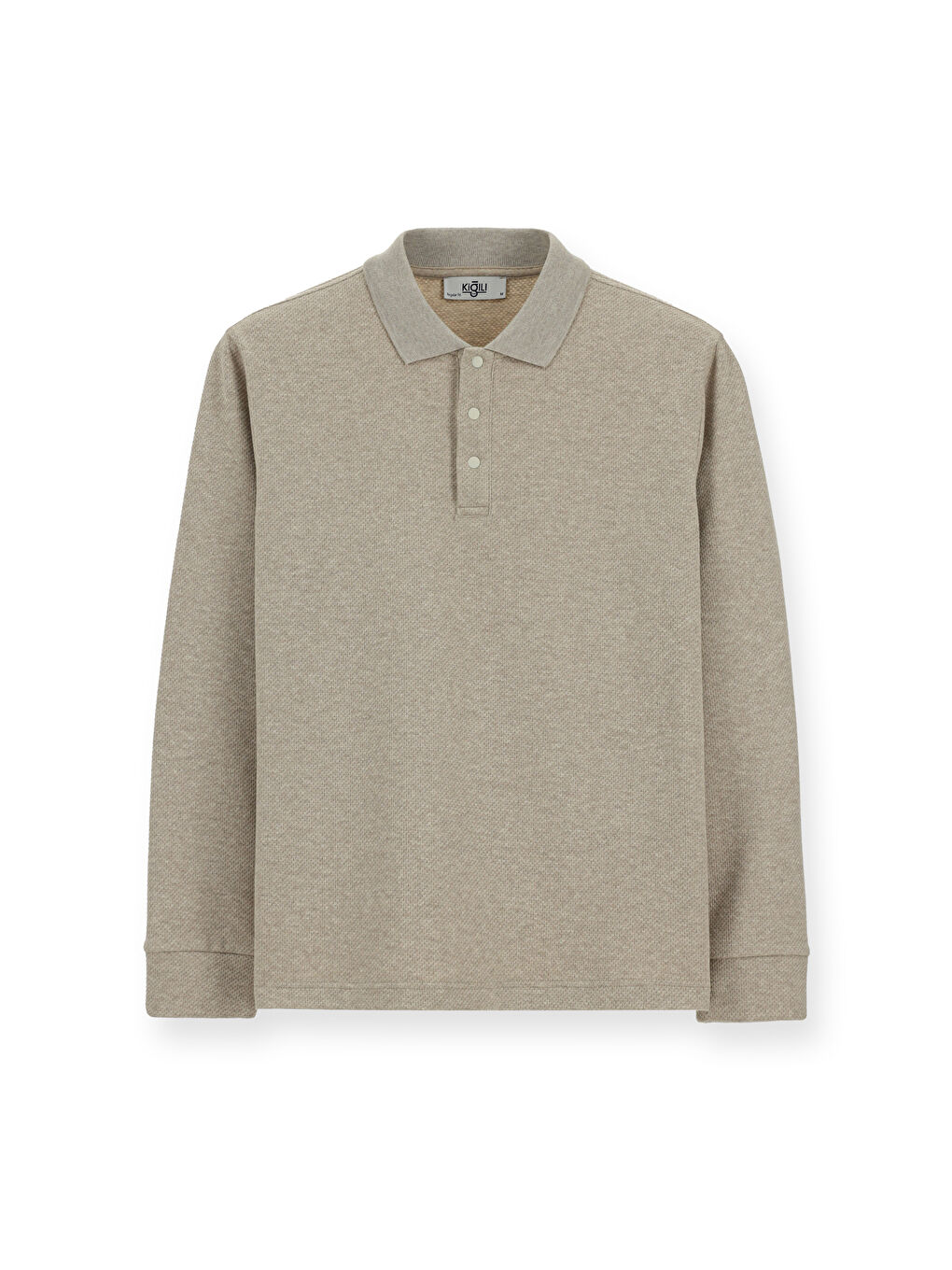 Bej Polo Yaka Regular Fit Desenli Sweatshirt-5