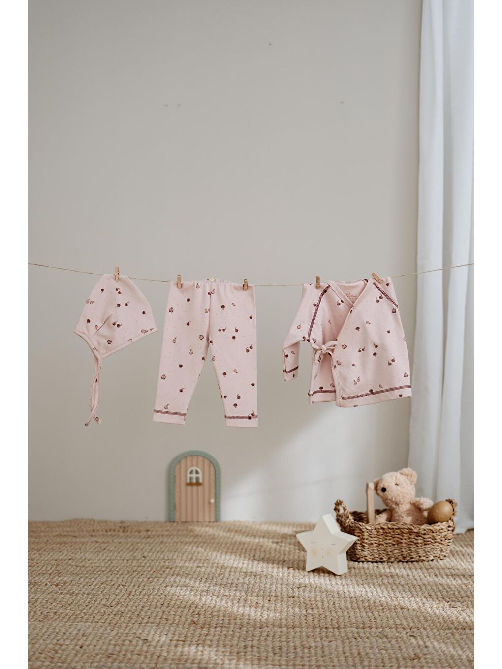 Bej Armut Baskılı Pure Hug Serisi Kruvaze 3'lü Takım-3