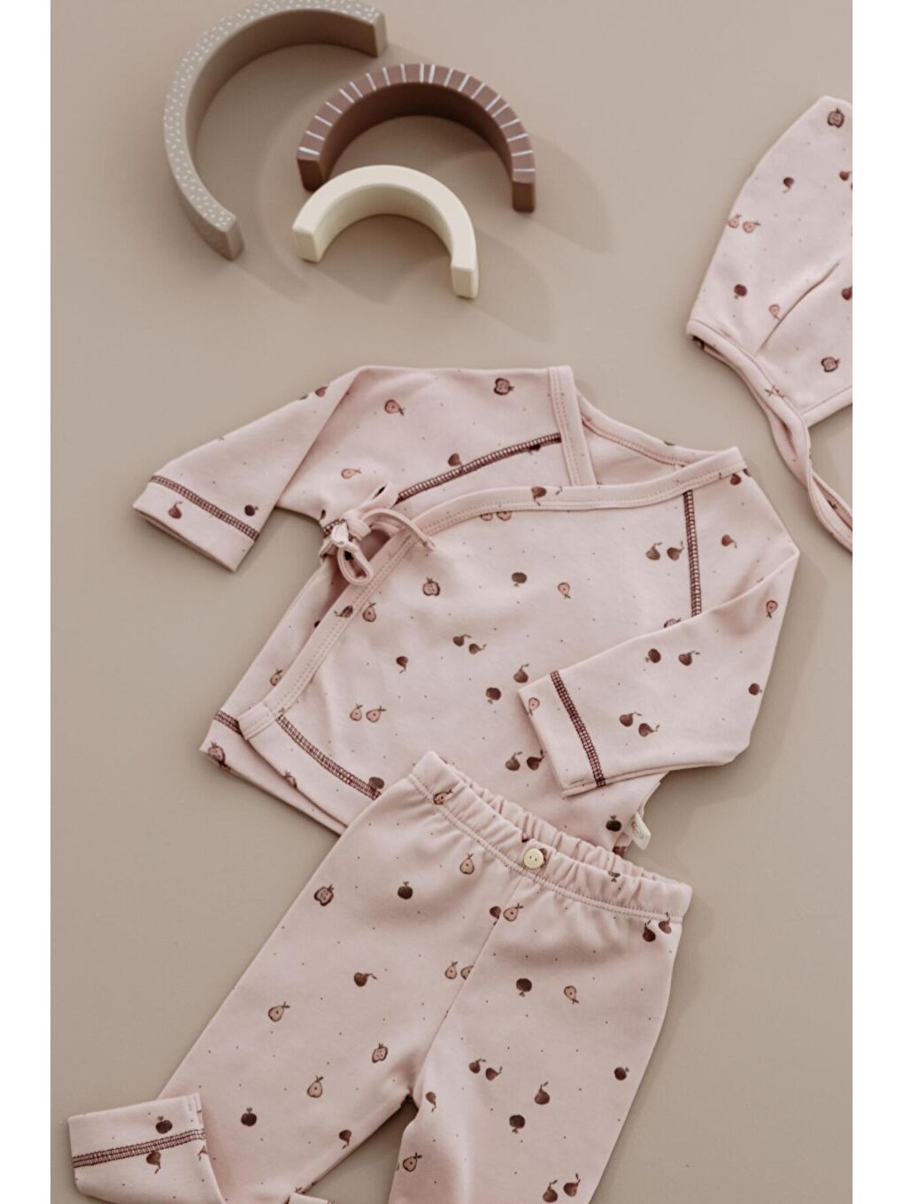 Bej Armut Baskılı Pure Hug Serisi Kruvaze 3'lü Takım-4