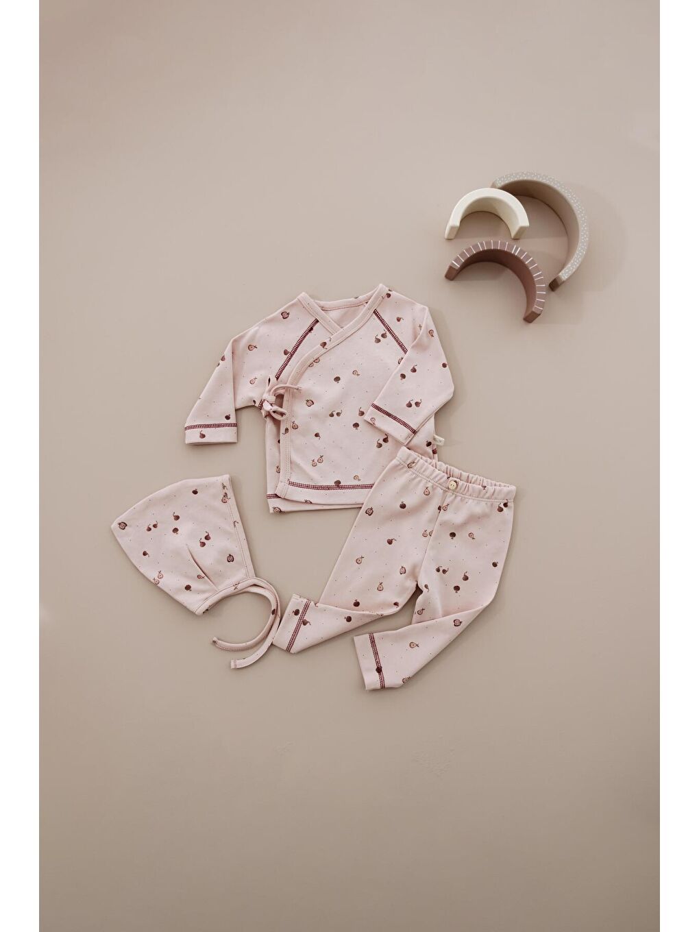 Bej Armut Baskılı Pure Hug Serisi Kruvaze 3'lü Takım-8