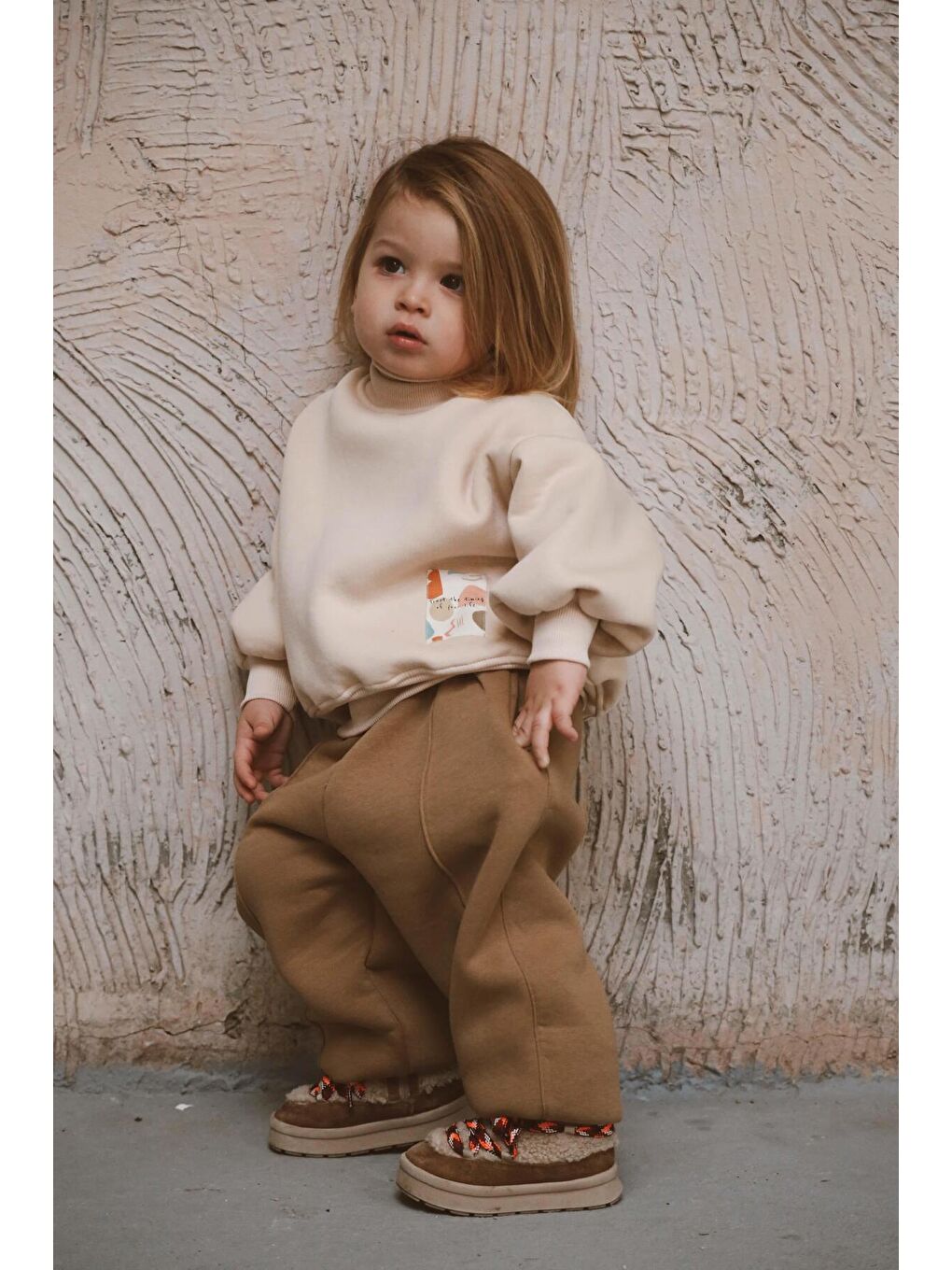 Bej Balıkçı Yaka Polarlı Eşofman Takımı 1-5 Yaş-1