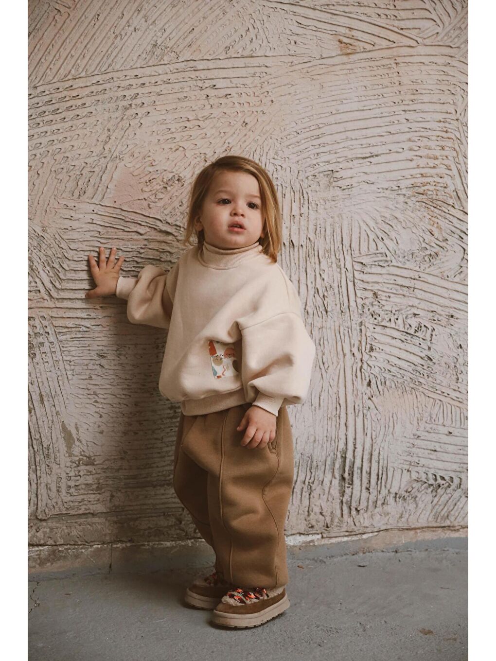 Bej Balıkçı Yaka Polarlı Eşofman Takımı 1-5 Yaş-2