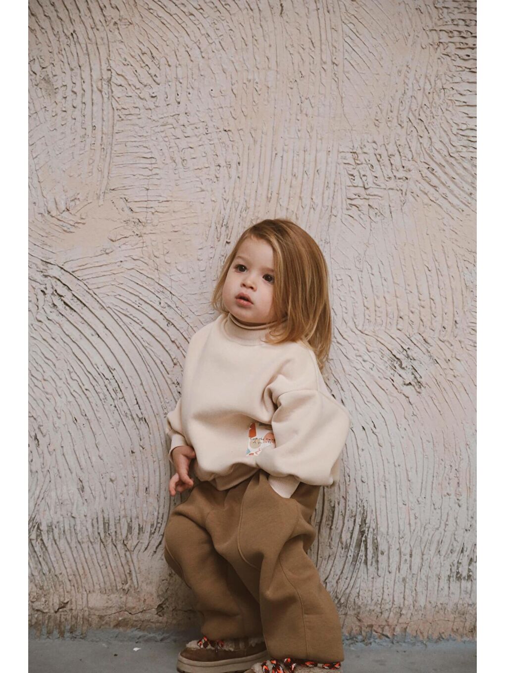 Bej Balıkçı Yaka Polarlı Eşofman Takımı 1-5 Yaş-5