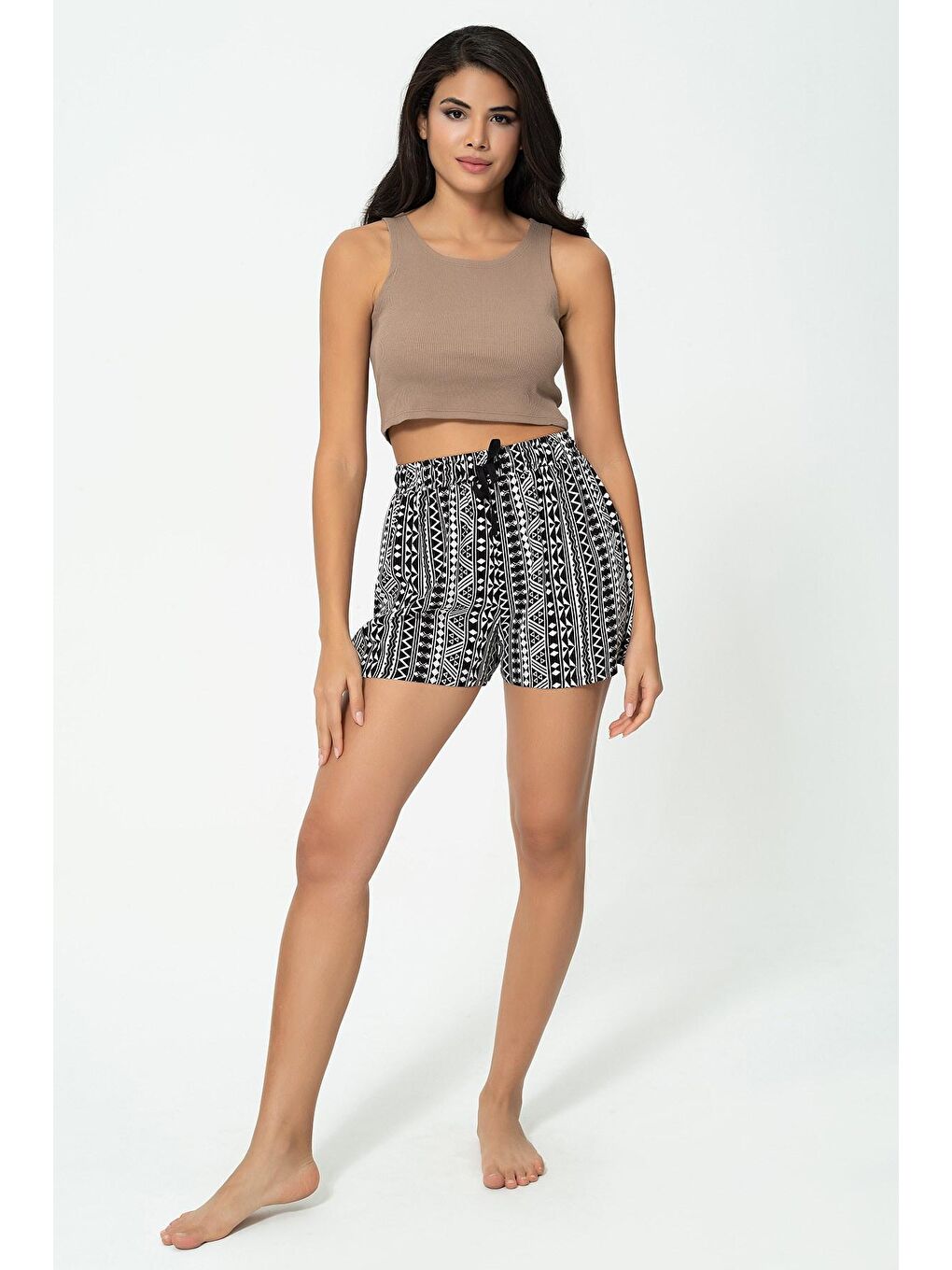 Kahverengi Ribana Kahve Crop Atlet Şort Takım