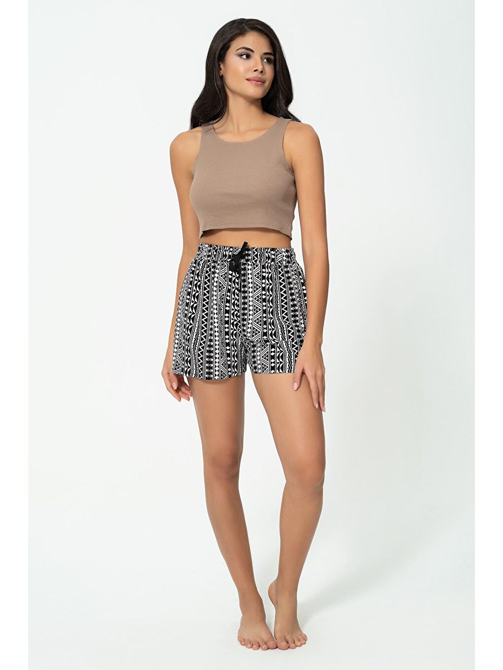 Kahverengi Ribana Kahve Crop Atlet Şort Takım-1
